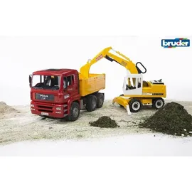 Bruder 02751 - MAN TGA Kipplastwagen mit Liebherr Schaufelbagger 1:16