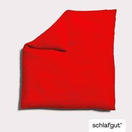 SCHLAFGUT Knitted Jersey Bettwäsche 155x220cm Bettdecke Bezug einzeln, Red Deep Uni, weich und faltenfrei mit Elasthan