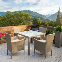 CASARIA Polyrattan Sitzgruppe 4 stapelbare Stühle 7cm Auflagen 90