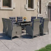 VidaXL 9-tlg. Garten-Essgruppe Poly Rattan und Glas Grau