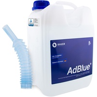 BAUER BLUE AdBlue – 5 Liter Premium Harnstofflösung Kanister mit Flex-Ausgießer für Diesel-Motoren, ISO 22241 Konform – Optimale SCR-Abgasnachbehandlung, Made in Germany, für PKW, LKW, Baumaschinen