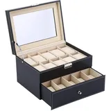 GOTOTOP Uhrenbox für 20 Uhren, Uhrenbox Organizer Uhrenkasten Leder Elegant Uhrenkoffer Uhrenschatulle mit Schublade für Geschenkbox Schmuck Armbanduhr aus Holz