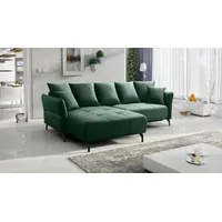 Fun Möbel Ecksofa Schlafsofa Sofa SADIE Stoff Element Dunkelgrün Ottomane Links - Grün