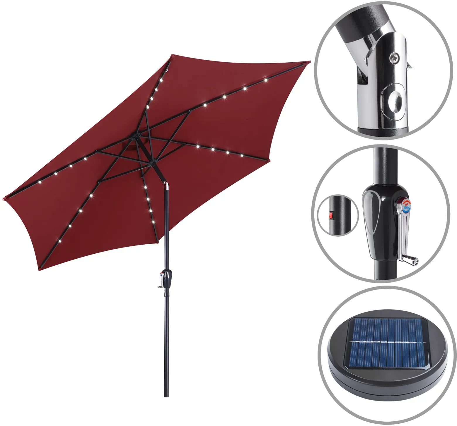 LED Solar Parasol Miami Red 270cm
