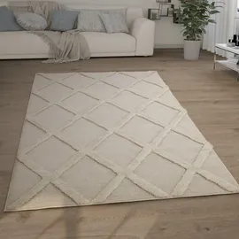 Paco Home Hochflor Teppich Wohnzimmer Shaggy 3d Optik Ethno Boho Vintage Look Weich, Grösse:160x220 cm, Farbe:Creme 5