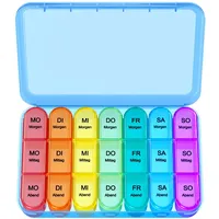 Doruimi Tablettenbox 7 Tage Morgens Mittags Abends, Medikamentenbox 7 Tage 3 fächer, Klein Pillendose Große Fächer - Blau
