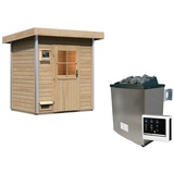 Woodfeeling Karibu Gartensauna Pultdach Saunahaus Jorgen -9 kW Ofen inkl. Steuergerät-Klassische Saunatür (Klarglas) inkl. 8-teiligem gratis Zubehörpaket (Gesamtwert 191,92€)