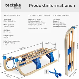 Tectake tectake® Holzschlitten Jeffrey klappbar 37,5 x 109,5 x 31 cm, Belastbarkeit 130 kg