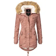 Navahoo Damen, Wintermantel Warmer Parka lang mit Kapuze La Viva Terracotta Gr. L - L