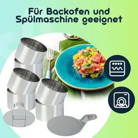 casativo Dessert- & Speiseringe (6er-Set) Ø 8 cm mit Heber & Stampfer – Profi-Anrichtringe aus rostfreiem Edelstahl für kreative Gerichte