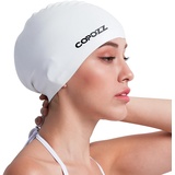 COPOZZ Erwachsene Badekappe, Unisex Wasserdicht Schwimmkappe für Herren Damen, Lange Haare Silikon Swimming Cap Bademütze für Männer Frauen