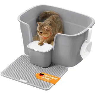 Songmics Katzenklo, mit hohen Seitenwänden, taubengrau