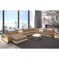 Sofa Dreams Wohnlandschaft Ledercouch Sofa Leder Berlin XXL U Form Ledersofa, Couch, mit LED, wahlweise mit Bettfunktion als Schlafsofa, Designersofa beige|gelb