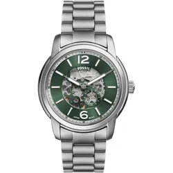 Automatikuhr FOSSIL "HERITAGE", silber (silberfarben, grün), Armbanduhren, Herren, Armbanduhr, Herrenuhr, Mechanische Uhr, Edelstahlarmband, analog