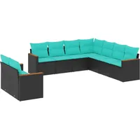 vidaXL Gartensofa-Set mit Kissen, schwarzes Polyrattan