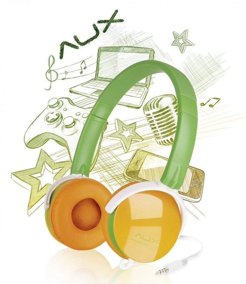 Speedlink AUX On-Ear Headset 3,5mm Kopfhörer + Mikrofon Grün Headset (Integrierte Kabelfernbedienung für Lautstärkeregelung, Stereo, On-Ear, Kabel-Fernbedienung, Lautstärkenreglung, PC Konsole Smartphone) grün|orange