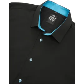 RUSTY NEAL Langarmhemd RUSTY NEAL, Herren, Gr. 4XL, EURO-Größen, bunt (schwarz, türkis), 60% Baumwolle, 37% Polyester, 3% Elasthan, unifarben, Hemden, mit Krawatte
