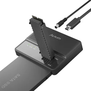 Alxum M.2 NVME Gehäuse und SATA USB Adapter, USB 3.2 Type C 10Gbps auf M Key und 2,5"/3,5" SATA Festplatten Adapter, Konverter Unterstützt sowohl für M.2 PCIe/Nvme SSDs und AHCI SSDs & HDDs.