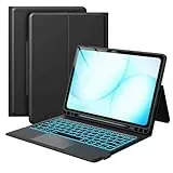 Für Samsung Galaxy Tab A11+/A9+ 11 Zoll Hülle mit Tastatur - Folio 7 Farbige Beleuchtete Tablet Cover mit Touchpad - Deutsches QWERTZ Layout Tastatur mit Stifthalter für Tab A11 Plus/A9 Plus 11"