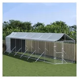 vidaXL Outdoor-Hundezwinger mit Dach Silbern 2x14x2,5 m Stahl Verzinkt