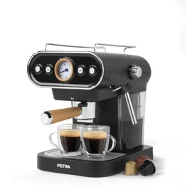 Petra PT5108VDEEU7 3-in-1 1.2L Kaffeemaschine - BPA-Frei Esspressomaschine Mit Milchaufschäumer, Geeignet Für 30/54mm Kapseln, Filterkaffee & Gemahlenem Kaffee, 1050W, 19 Bar Italienische Pumpe