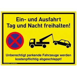 König Werbeanlagen Großes Schild Ein- und Ausfahrt | PVC 42x30 cm | Tag und Nacht freihalten Unberechtigt parkende Fahrzeuge werden kostenpflichtig abgeschleppt