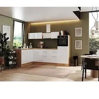Respekta Selection Vormontierte Winkelküche Elisabeth (B x T: 280 x 175 cm, Farbe Front: Weiß, Glänzend, Farbe Korpus: Artisan Eiche, Mit Elektrogeräten)