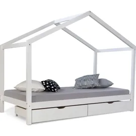 Homestyle4u Hausbett 90 x 200 cm Kiefer massiv weiß