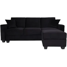 Mendler Sofa HWC-H47 mit Ottomane, Couch Sofa Gästebett, Schlaffunktion Stauraum 217x145cm ~ Samt schwarz