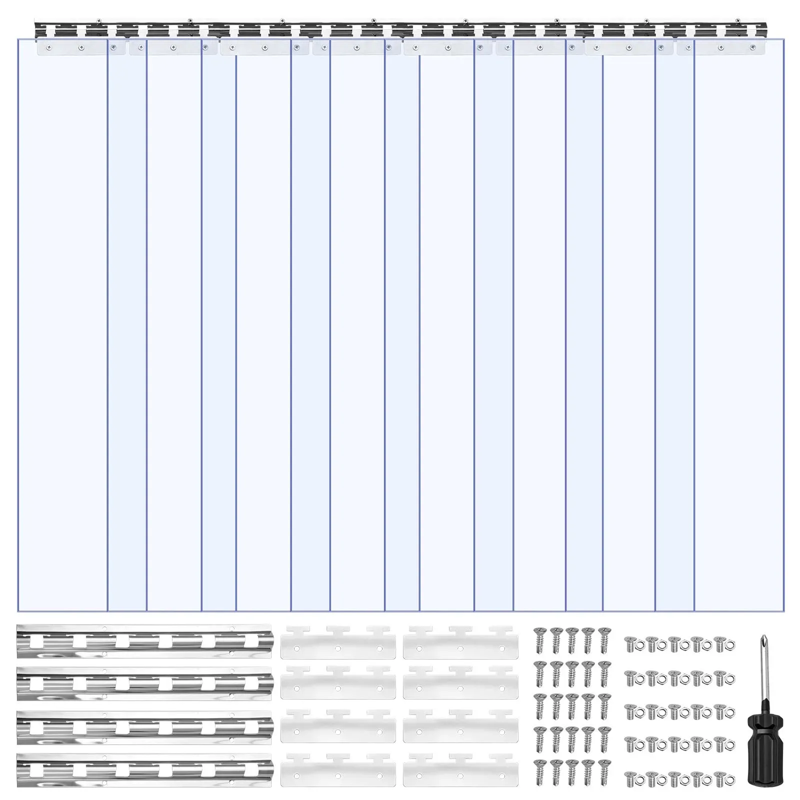 VEVOR Transparenter PVC-Streifenvorhang, 1220x2134 mm, 2 mm Dicke, 8 Stk. Lamellenvorhang, -55,6°C bis 30°C  Vorhangstreifen, Kunststoff-Türstreifen für Lager-, Gefrier- und Garagentore