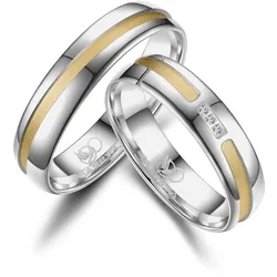 Partnerring MARRYA "Silber Ringe Trauringe Eheringe Partnerringe" Gr. 58, gold (herren ring, silber, gold), Fingerringe, Damen, 58, Silber 925 (Sterlingsilber)