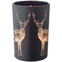 Edzard Teelichtglas, Tiu, Höhe 18 cm, schwarz, Hirsch-Motiv