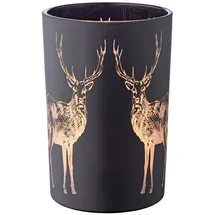 Edzard Teelichtglas, Tiu, Höhe 18 cm, schwarz, Hirsch-Motiv