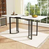 MODFU Esstisch Teleskoptisch(140-179.5×80cm) Küchentish Beistelltisch Esszimmertisch  Gestell aus Metall Rechteckiger Esstisch Weiß+Schwarz