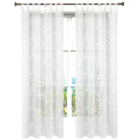 Woltu Gardinen transparent Blumen Stickerei mit Schlaufen Leinen Optik(2
