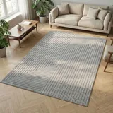 Carpetsale24 Kurzflor Teppich 160x230 cm Grau Wohnzimmer, Schlafzimmer, Küche, 3D Hoch-Tief-Effekt, Skandinavisch Boho Motiv, für Outdoor Bereich geeignet Terrassen oder im Balkon