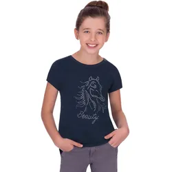 T-Shirt TRIGEMA "TRIGEMA T-Shirt mit Glitzer-Pferd", Kinder, Gr. 152, blau (navy), 100% Baumwolle, modisch, Kurzarm, Shirts