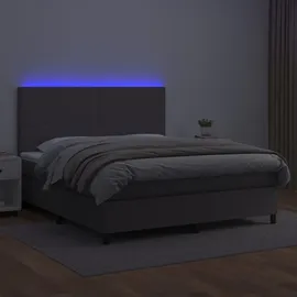 vidaXL Boxspringbett mit Matratze & LED Grau 160x200 cm Kunstleder