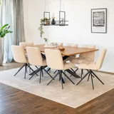 Home Deluxe – Esstisch-set AVENCIA mit 8 Stühlen Noda Creme - Farbe: Light Oak, Maße: 200 x 76 x 120 cm, Sternenfuß I Essgruppe Ausziehtisch E... - Braun