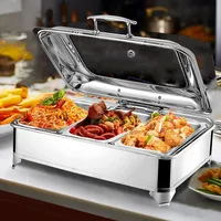 Chafing Dish Elektrisch, 9L Edelstahl Warmhaltebehälter für Essen, Kommerziell Speisewärmer mit Sichtbarem Glasdeckel, Buffetwärmer - Einstellbare Temperatur (0-85°C)(Size:GN1/3)