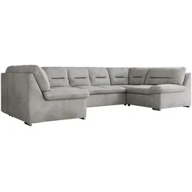 MKS Meble Sofa XXL U-Form Beige, Wohnlandschaft U Form mit Schlaffunktion, Sofa mit Schlaffunktion, Schlafsofa, Wohnzimmer Couch mit schlaffunktion - Morbido... - Hellgrau