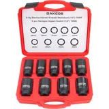 DAKCOS 9tlg 1/2" Schlagschrauber Nüsse Satz 29 30 31 32 33 34 35 36 38mm Sechskant Kraft Nuss Achsenmutter Nabe Schlagnüsse, CR-MO