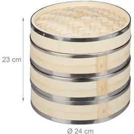 Relaxdays Dampfgarer Bambus 3 Etagen 24 cm
