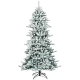 Costway Künstlicher Bleistift Weihnachtsbaum mit Kiefernzapfen, schneebedeckter Tannenbaum mit Metallständer, Christbaum 1108 Spitzen PVC Nadeln, Kunstbaum Weihnachten Klappsystem