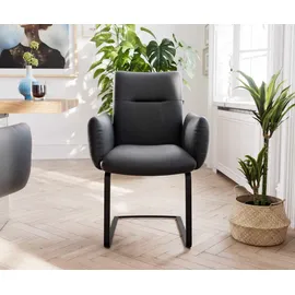 DeLife Freischwinger Jova-Flex mit Armlehnen Echt-Leder Schwarz Freischwinger flach Schwarz Taschenfederkern,