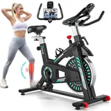 Heimtrainer Fahrrad für Zuhause, Riksion Ergometer Hometrainer mit LCD-Monitor und Tablet-Ständer, FitnessFahrrad bis 140 kg Belastbar - Schwarz