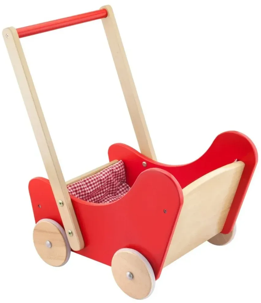 Puppenwagen aus Buchenholz mit Kissen 52x44x30 cm natur, abnehmbare Polsterauflage - Viga - Fördert Empathie, ab 18 Monate