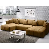 GRAINGOLD Ecksofa U-Form Ardi U - Ecksofa mit Schlaffunktion, Bettkasten - Wohnlandschaft, Wohnzimmer Sofa - Eckcouch Honigfarbe (Monolith 48) - Gelb