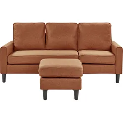 Sofa AVESTA Stoff Goldbraun mit Ottomane 3-Sitzer