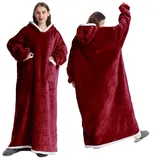 FEELJAM Decke mit Ärmeln und Kapuze Hoodie Decke Erwachsene Ärmeldecke Weich Warm Kuscheldecke mit Ärmeln (Rot, 180 lang)